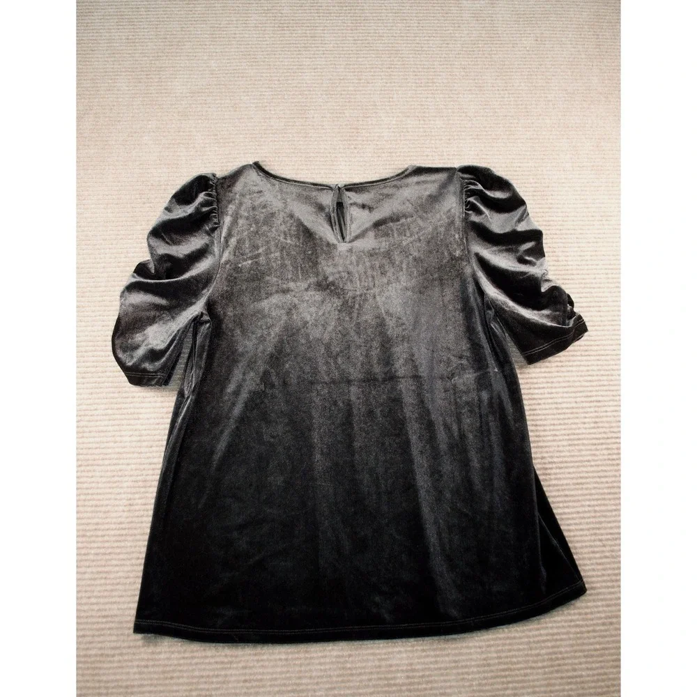 NWT LOFT Black Velvet Ruched Yoke Summer Goth Puff Sleeve Blouse XS